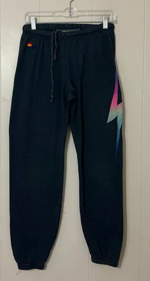 Aviator Nation Rainbow Bolt Sweatpants Charcoal Gray Joggers Size S thumbnail 1
