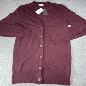 J Crew Mercantile NEW Wool Tri-Blend Button-Up Sweater Burgundy Woman’s XS thumbnail 1
