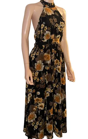 Lulus Charming Vision black floral Swiss dot Lurex halter midi dress thumbnail 7