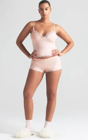 skims cotton lace triangle cami and boxer set thumbnail 1