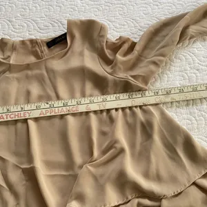 Zara Basic Tan Layered 3/4 Sleeve Boxy Flowy Chiffon Blouse Size XS thumbnail 7