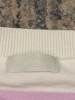 Final price Q2 White and Light Lavender Striped Crewneck Sweater thumbnail 2