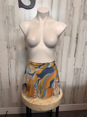 SheIn Mesh Swim Cover Up Skirt Womens Small Retro Abstract Swirl Print Beach Mini Skir thumbnail 2