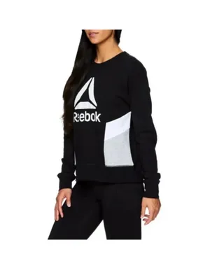 Reebok Black Sweatshirt Sz L White Logo & Side Panels Long Sleeves Athletic thumbnail 2