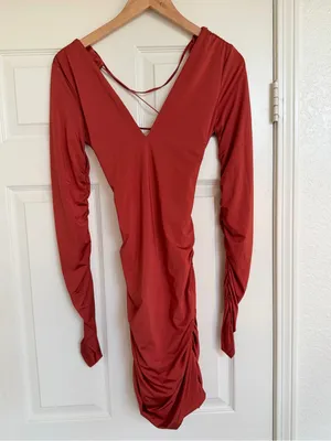 Tiger Mist NWT Rust Orange / Brown Mini Dress Ruched Open Back L thumbnail 3