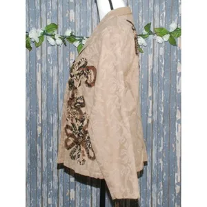 Marisol Ladies Brown Suede Long Sleeve Jacket Size L Floral Open Front Patchwork thumbnail 5