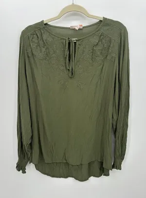 Knox Rose Womens Green Long Sleeve Boho Top Size M‎ NWT Peasant Fall thumbnail 1