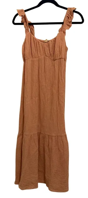 100% Cotton Gauzy Coastal Boho Pink Hem & Thread Midi Dress Size Small thumbnail 1