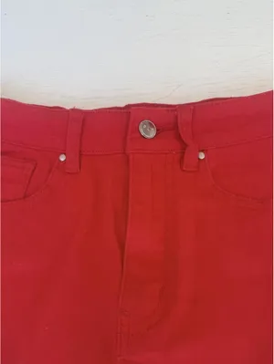 PrettyLittleThing Red Distressed Denim Mini Skirt Size 0 thumbnail 2