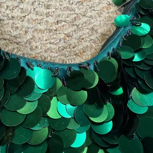 Emerald Green Large Disc Sequin Hobo Bag Metallic Gold Strap Mermaidcore Party thumbnail 4