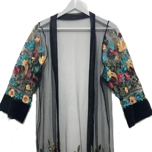 Women Floral Embroidered Mesh Long Jacket Cardigan Casual Coats Beach One Size thumbnail 3