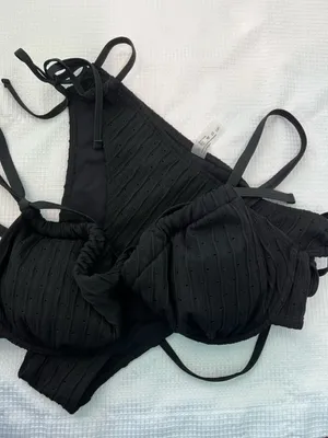 Textured Black High Waisted Bikini Strappy Cheeky Size XL thumbnail 1