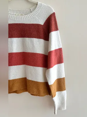 PINQUE Gina Rib Crew Neck Knit Colorblock Striped Sweater, Size Large thumbnail 7