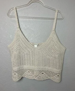 H&M Cream Crochet Camisole Crop Top Size XL thumbnail 1