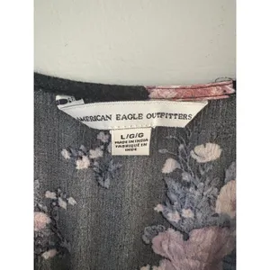American Eagle Floral Maxi Dress Size L Black Cottage Prairie Country Hi Low thumbnail 7