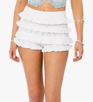 Cream ruffle shorts thumbnail 1