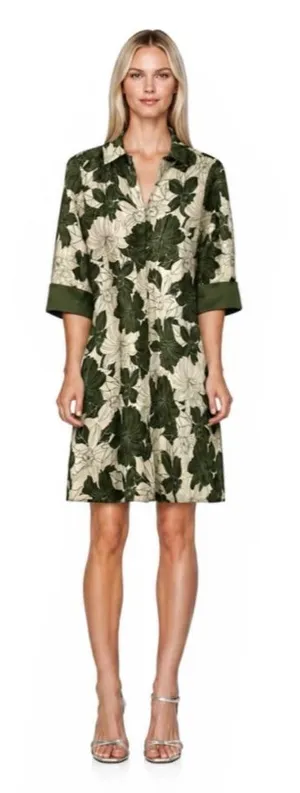 NWT Revolve x Perlavera Clara Button Down Shirt Dress in Green Lotus Khaki thumbnail 1