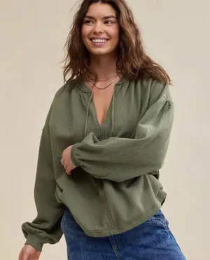 Aerie Easy Street Sweatshirt in Olive Green thumbnail 1