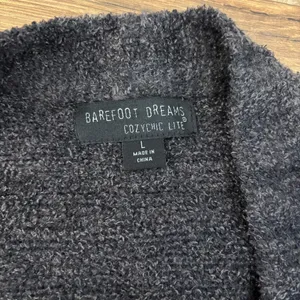 Barefoot Dreams CozyChic Lite Open Front Cardigan Cinch Tie Back Carbon Gray thumbnail 4