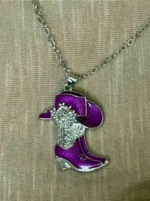 Purple Cowboy Boot Pendant Necklace - Women Jewelry thumbnail 2