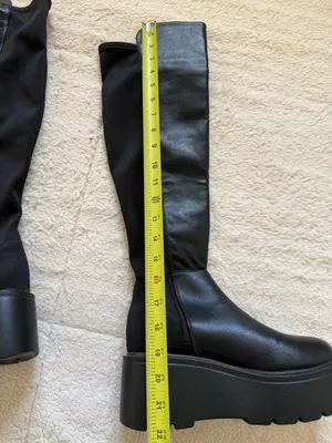 Black Over Knee Platform Boots Chunky Sole Stretch Faux Leather Size 5. 5 Goth thumbnail 7