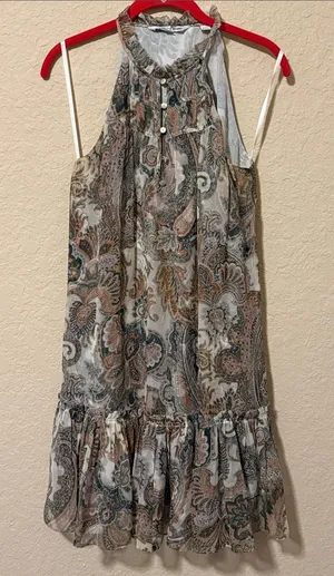 Veronica Beard Neutral Paisley Halter Summer Dress thumbnail 1