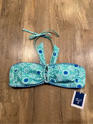 NWT Roller Rabbit x Target reversible Mint and Blue Floral Bandeau Bikini Top L thumbnail 2