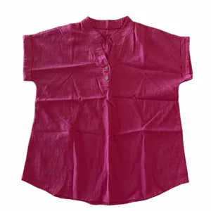 Women's Short Sleeve Cotton Linen Feel Tunic Style Top Size Large #260710 thumbnail 1