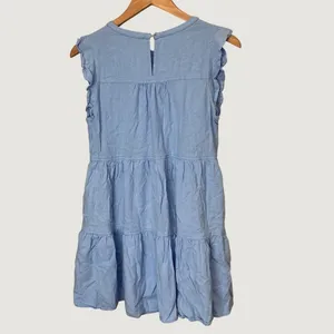 New In Blue Linen Blend Ruffle Sleeve Tiered Mini Dress ND30062 Womens Medium thumbnail 3