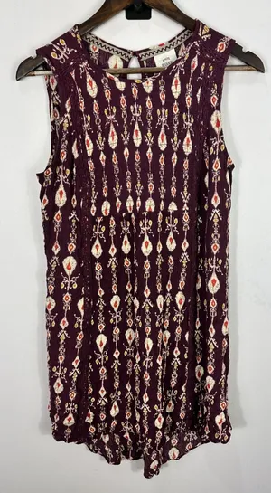 Knox Rose M Purple Boho Ikat‎ Print Crinkle Shift Dress Dark Romantic Grunge thumbnail 1