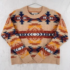 Lucky Brand Western Sweater Wool Blend Jewel Tone Boho Aztec Waist Length Medium thumbnail 1