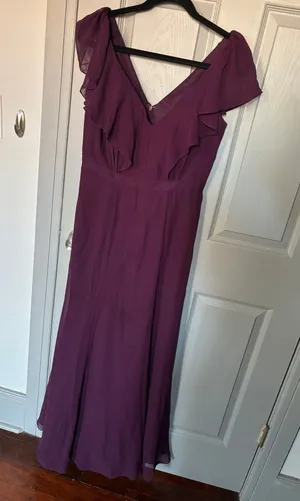 Burgundy Jenny Yoo "Cecilia" Ruffled Chiffon Long Dress thumbnail 1