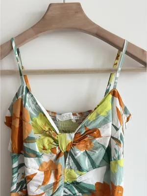 ASTR The Label Tropical Ruched Mini Dress Linen Blend Size M thumbnail 5