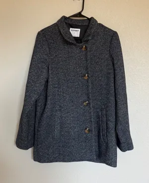 Old Navy Womens Navy Blue Herringbone Wool Blend Button Up Car Coat Size S thumbnail 1