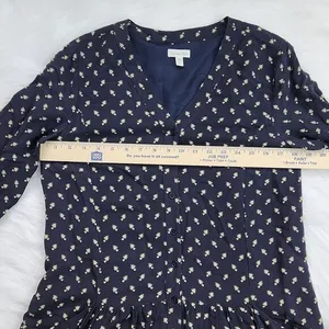 Garnet Hill Women's Dropwaist Button-Up Dress Long‎ Sleeve Boho Navy Floral 6 thumbnail 7