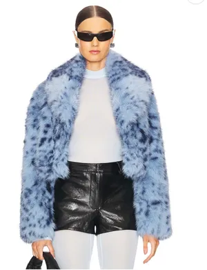 Lamarque blue leopard faux fur coat thumbnail 1