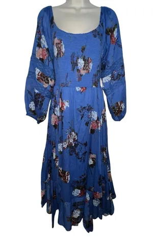 Free People Bohemian Witchy Fairy Morning Glory Maxi Dress Bluebell Small Floral thumbnail 1