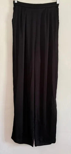 GLE | Black Satin High Waist Wide Leg Trousers Handmade in Bali | Extra Small thumbnail 1