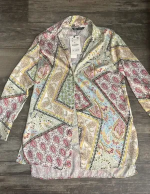 Zara Paisley Patchwork Midi Skirt in Pink, Light Blue & Yellow thumbnail 1