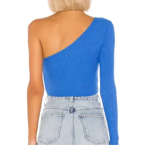 Superdown Karol Ribbed One-Shoulder Crop Top in Cobalt thumbnail 3
