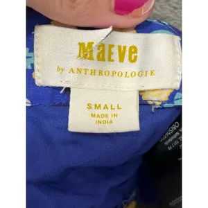 Maeve by Anthropologie Blue Floral Puff Sleeve Tie Front Crop Top Women’s Small thumbnail 5