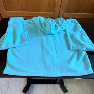 Iris NEW Medium Aqua Blue Cropped Zip Up Hoodie Sweatshirt lightweight NWT thumbnail 5