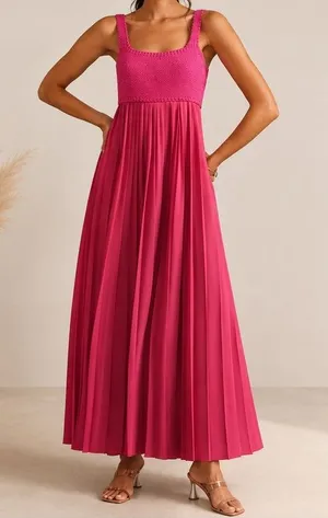 Anthropologie x Mare Mare Pleated Two Piece Resortwear Maxi Dress in Hot Pink thumbnail 1