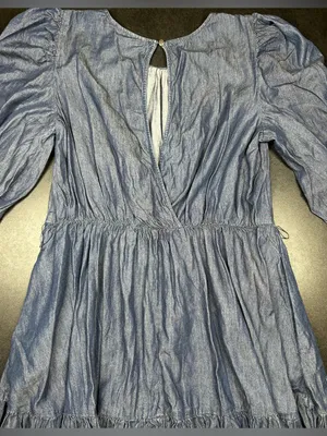 New York & Company Size L Denim Long Puff Sleeve Knee Length Dress thumbnail 6