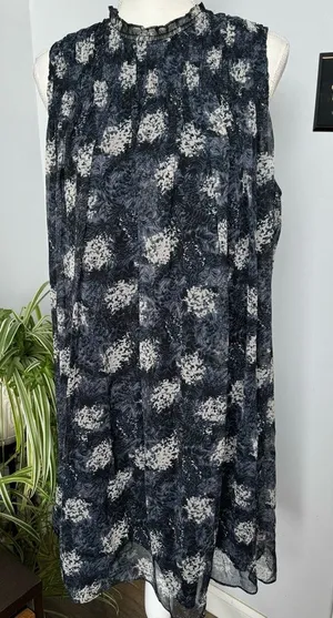 Joie Abstract Floral Smocked Peplum Dress Blue High Neck Sleeveless size XL‎ thumbnail 1