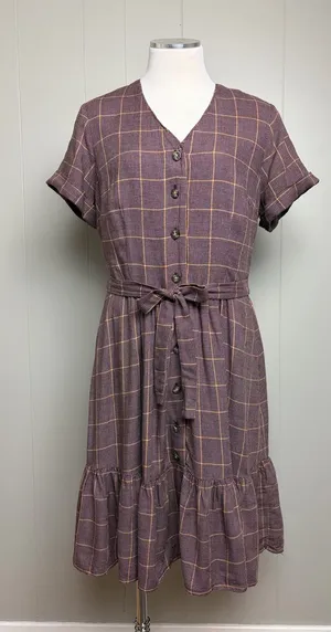 Gal Meets Glam Plaid Button Front Tie Waist Midi Dress US 12 Lined thumbnail 1