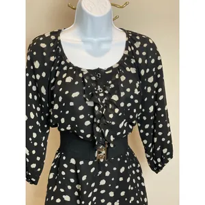 Francesca’s Collection Black White Polka Dot Chiffon Blouson Dress Sz L Ruffle thumbnail 2