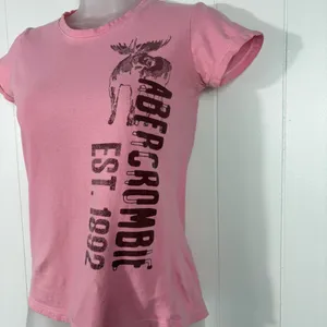 Vintage Y2K Abercrombie Pink Moose Logo Print Fitted Baby Tee Small S Preppy thumbnail 2