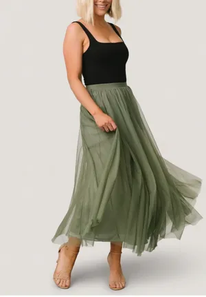 NWT Baltic Born Sage Green Tulle Midi Skirt Size Small thumbnail 4