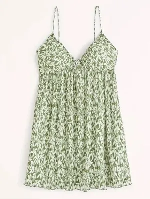 Abercrombie & Fitch Floral Babydoll Plisse Ruched Mini Dress Size Large Petite thumbnail 1